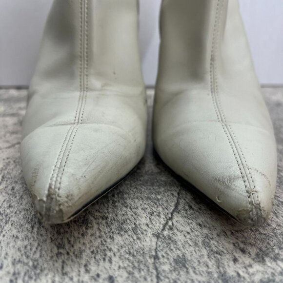 Zara Off White Faux Leather Pointed Toe Ankle High Heel Boots Size 6 - Picture 4 of 14